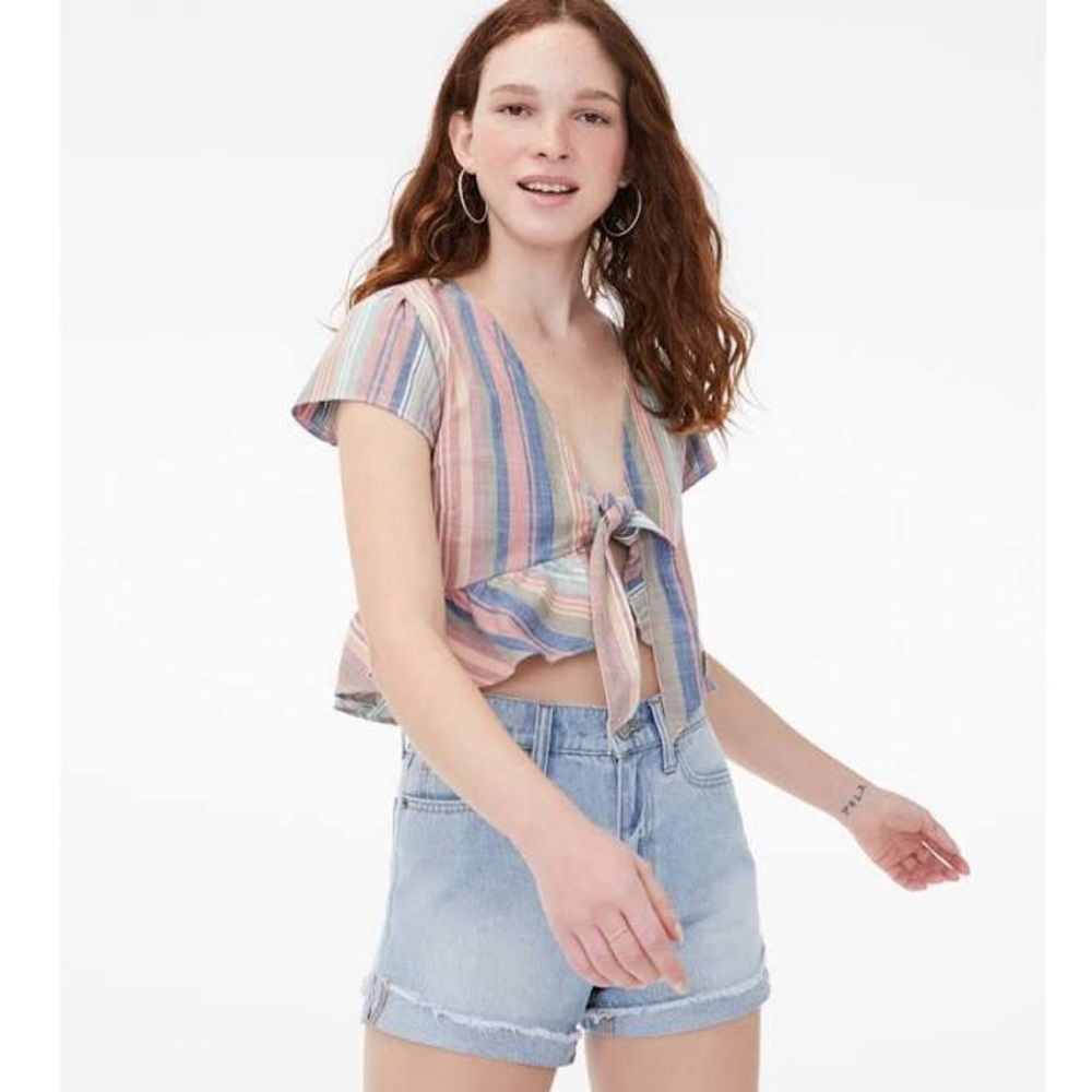 Aeropostale Striped Tie-Front Crop Top